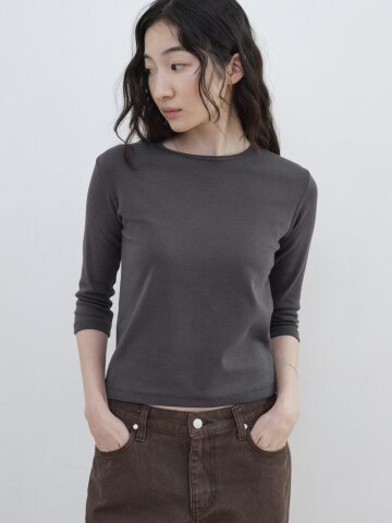 Basic 3/4 Sleeve Slim TEE_CHARCOAL