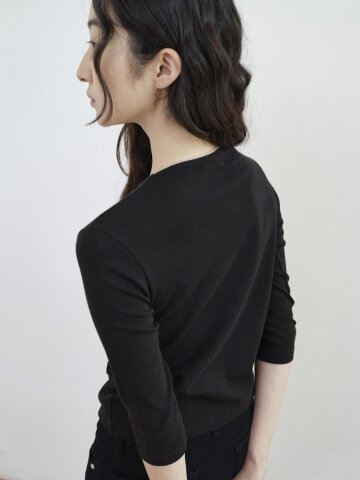 Basic 3/4 Sleeve Slim TEE_BLACK