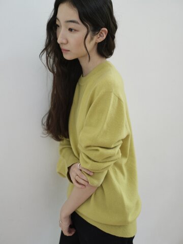 Superfine Merino Wholegarment Crewneck Knit_OLIVE YELLOW
