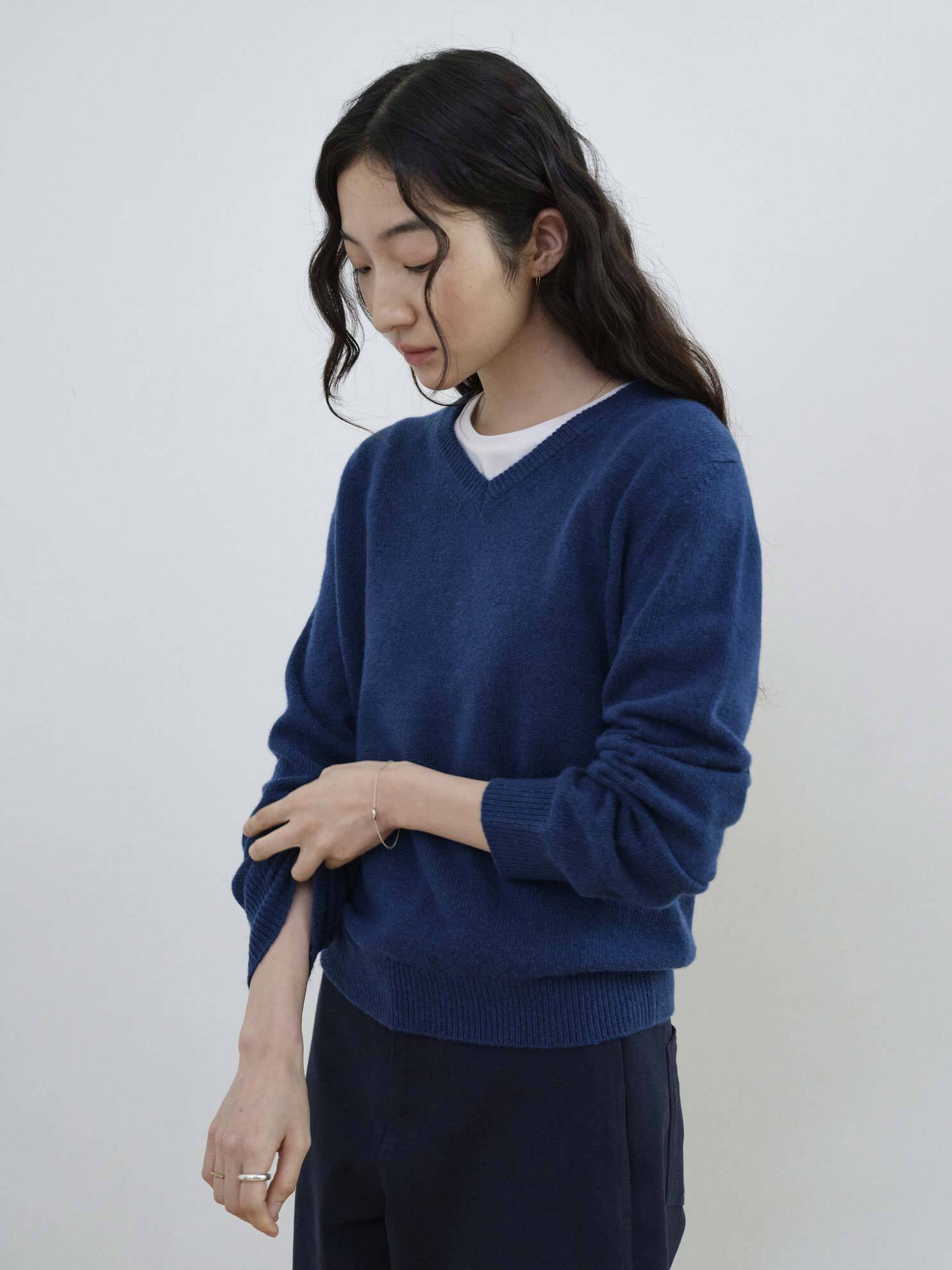 Cashmere Superfine Wool V-Neck Knit_BLUE 