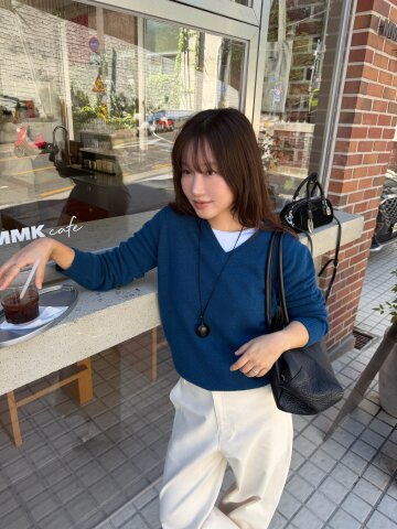 Cashmere Superfine Wool V-Neck Knit_BLUE 
