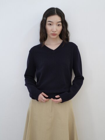 Cashmere Superfine Wool V-Neck Knit_NAVY