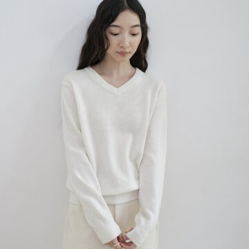 Cashmere Superfine Wool V-Neck Knit_IVORY