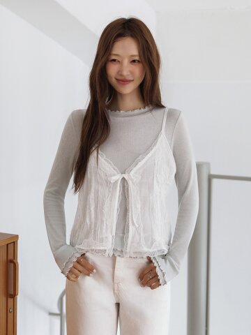 레이스 링클 뷔스티에 시어 티셔츠 셋업