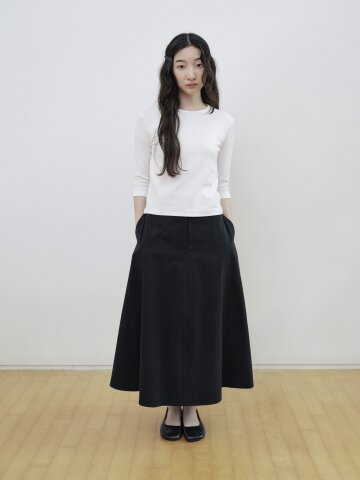 Cotton Panel Flare Skirt_BLACK