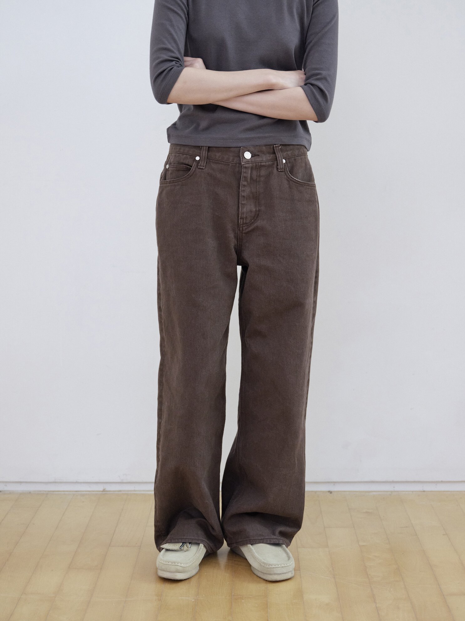 Soft Washing Color Straight Denim_BROWN