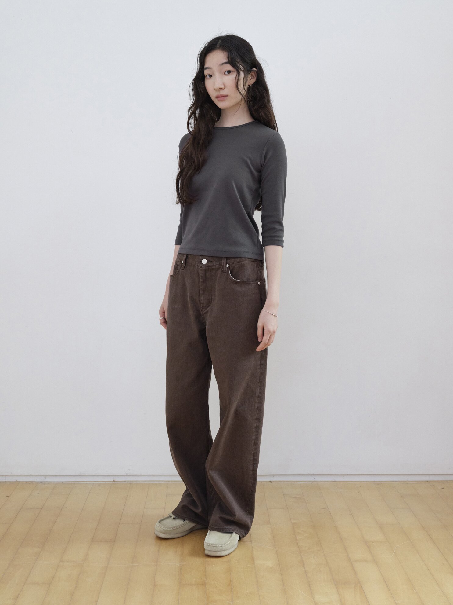 Soft Washing Color Straight Denim_BROWN