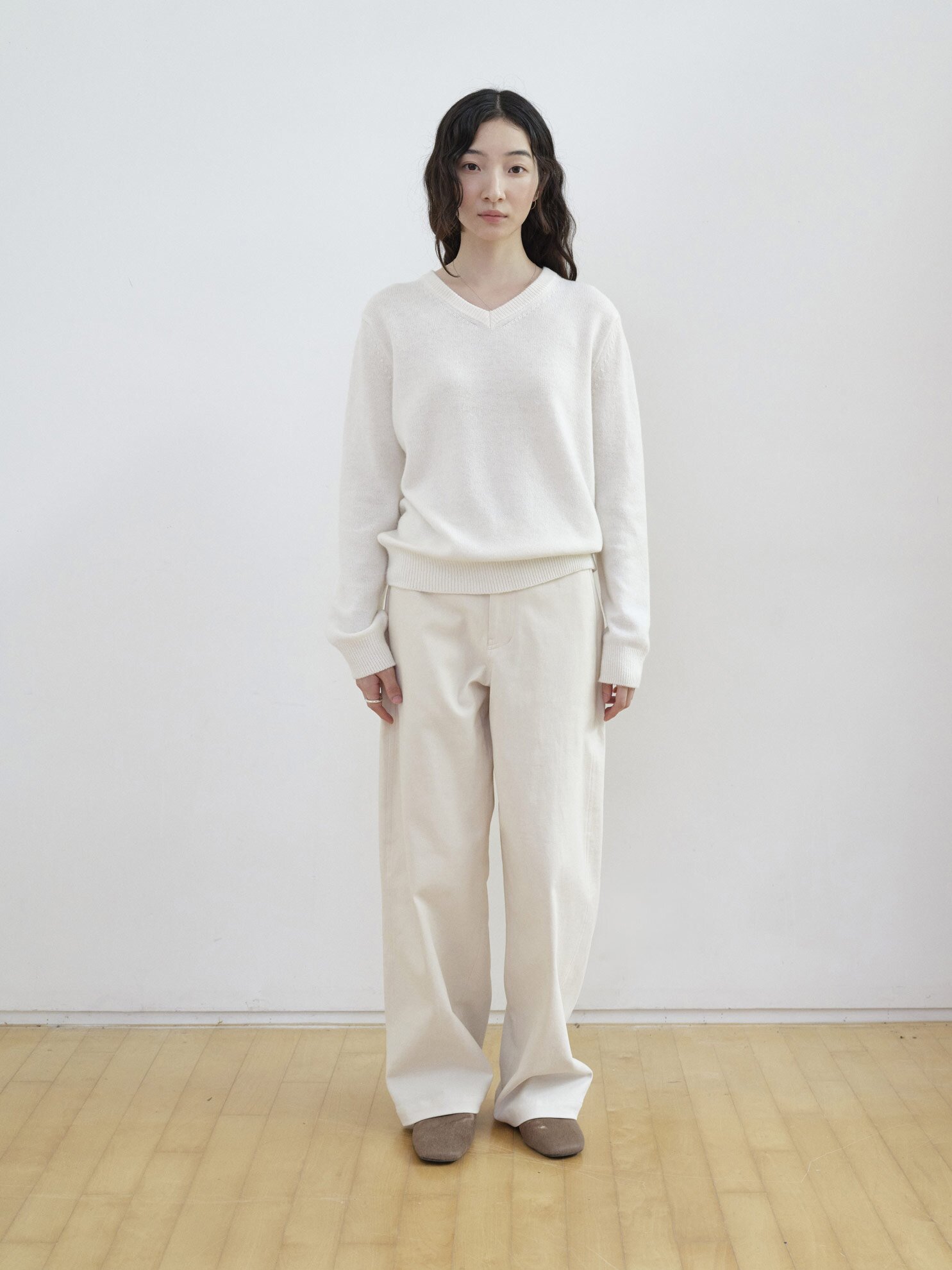 Cotton Stretch Curved Pants_IVORY