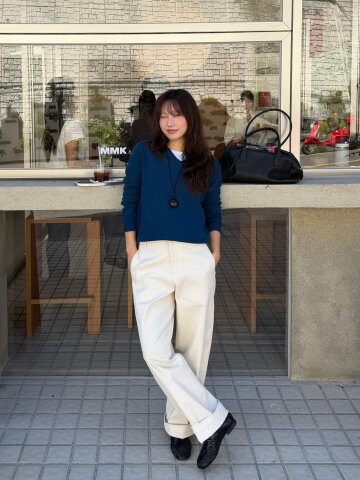 Cotton Stretch Curved Pants_IVORY