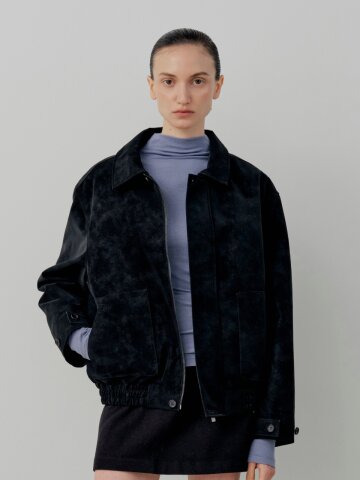 Classic Suede Blouson Jacket - Black