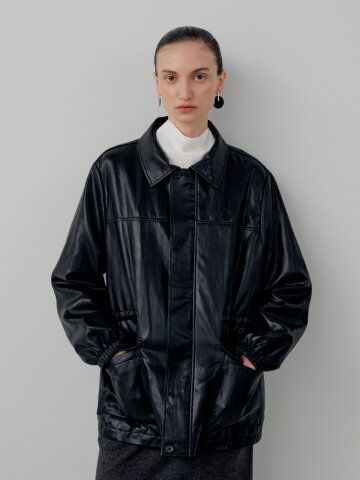 Classic Half Leather Jacket - Black