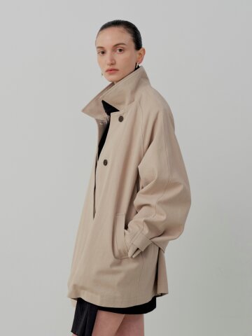Classic Twill Raglan Half Coat - Beige