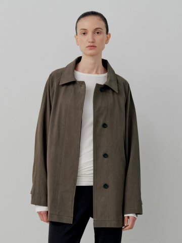 Classic Twill Raglan Half Coat - Brown