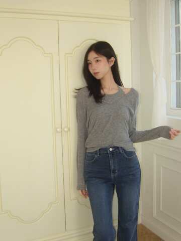 [Set-Up] Soft Tencel Halter Layered T-Shirt - Melange Gray