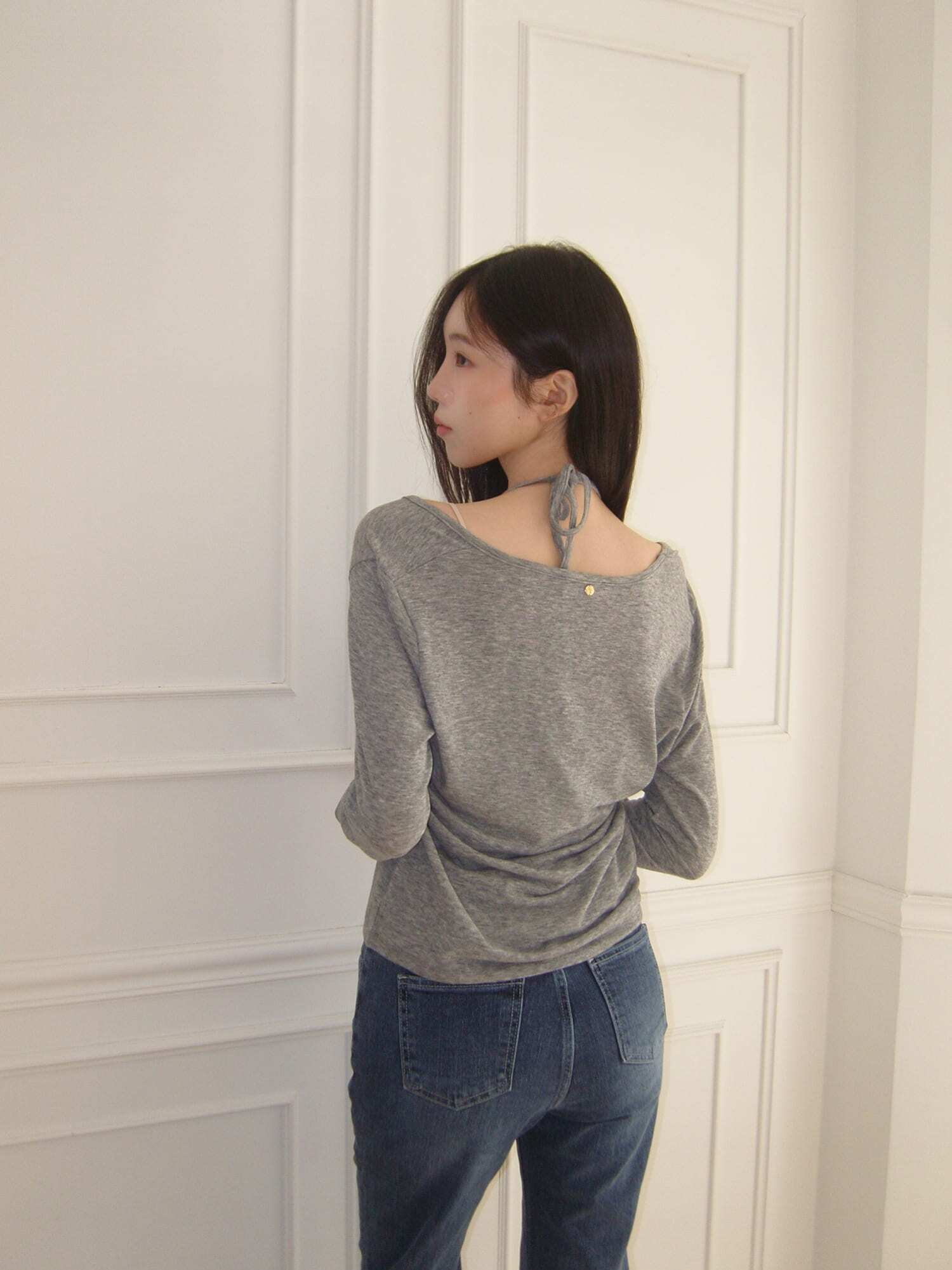 [Set-Up] Soft Tencel Halter Layered T-Shirt - Melange Gray