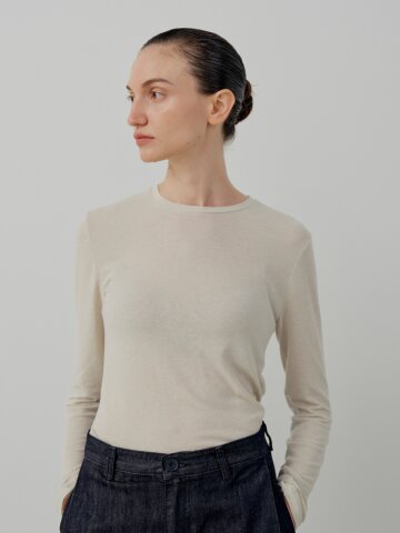 Basic Wool Tencel Long T-Shirt - Beige