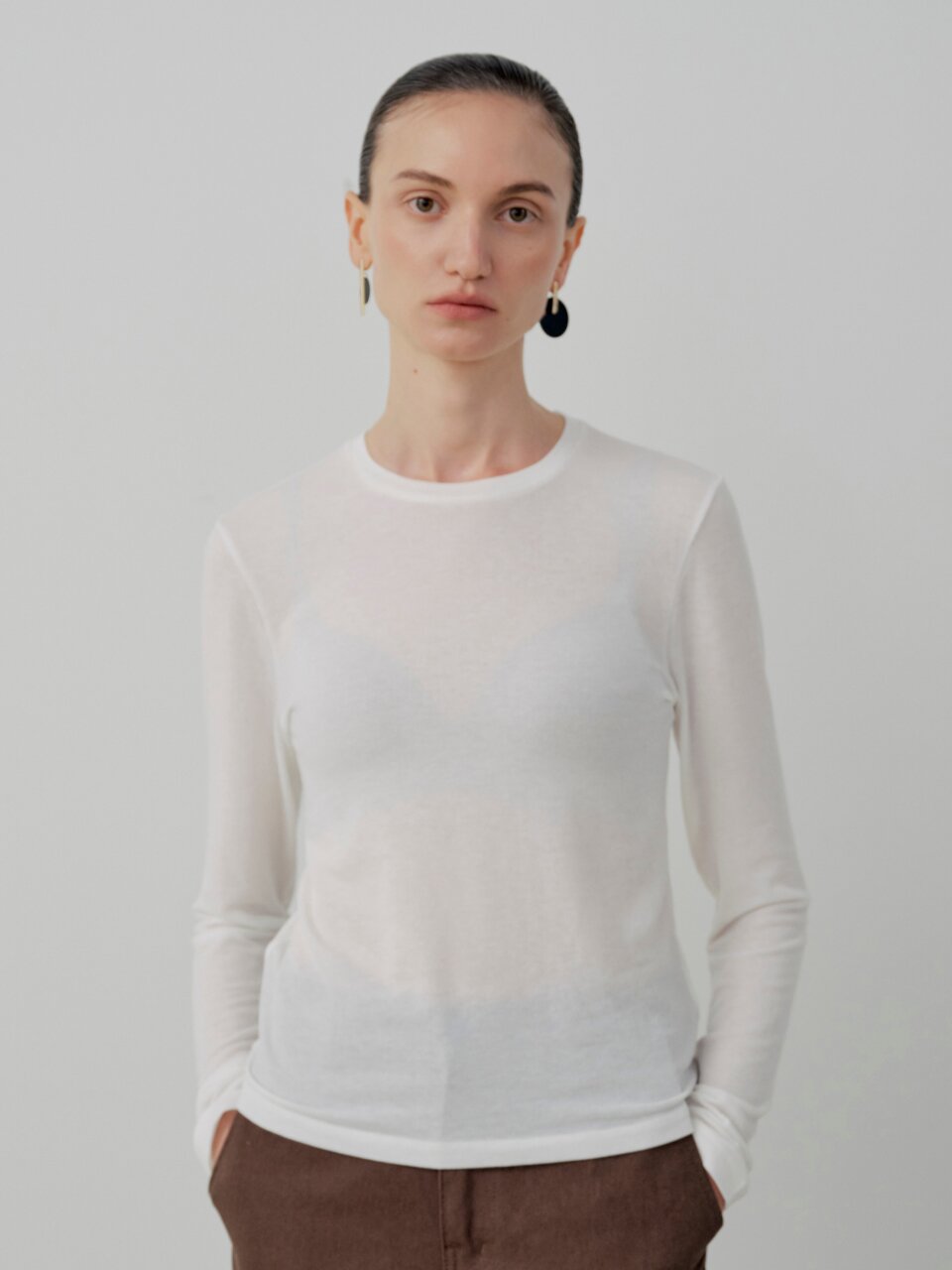 Basic Wool Tencel Long T-Shirt - Ivory