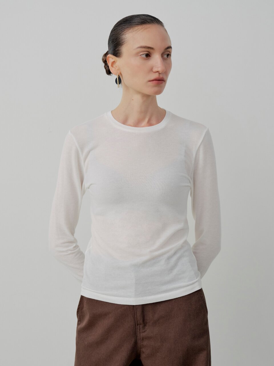 Basic Wool Tencel Long T-Shirt - Ivory