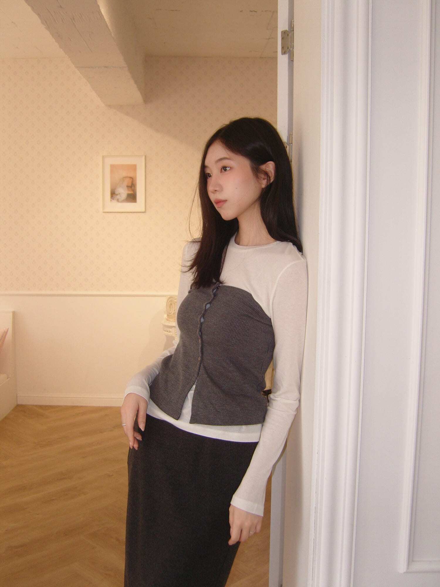 Basic Wool Tencel Long T-Shirt - Ivory