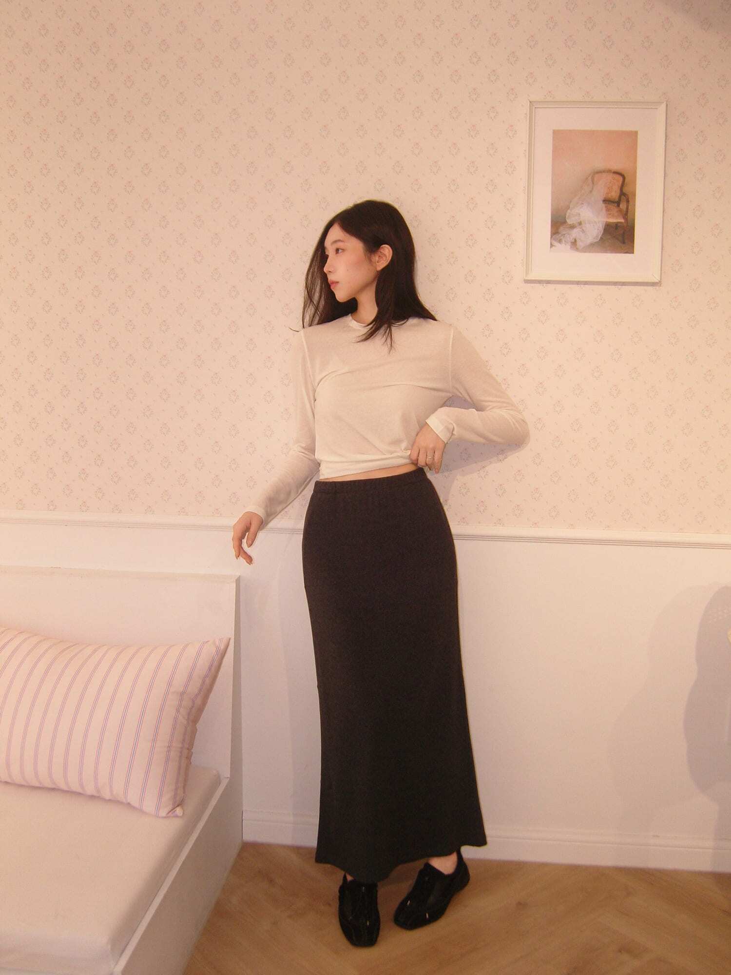 Basic Wool Tencel Long T-Shirt - Ivory