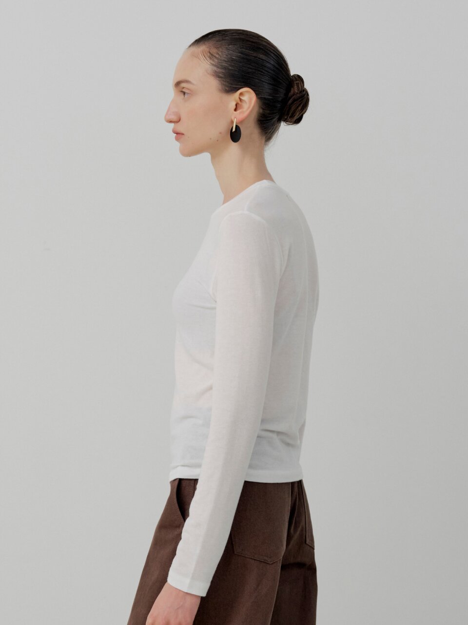 Basic Wool Tencel Long T-Shirt - Ivory