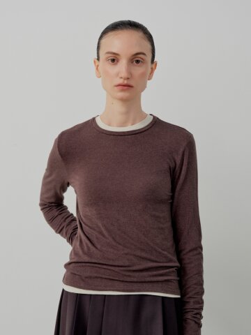 Basic Wool Tencel Long T-Shirt - Brown