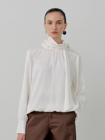 Classic Satin Tie Drape Blouse - Ivory