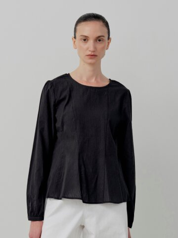 Classic Cotton Stripe Blouse - Black