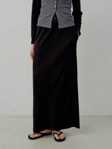 Classic Rib Knit Banding Long Skirt - Black