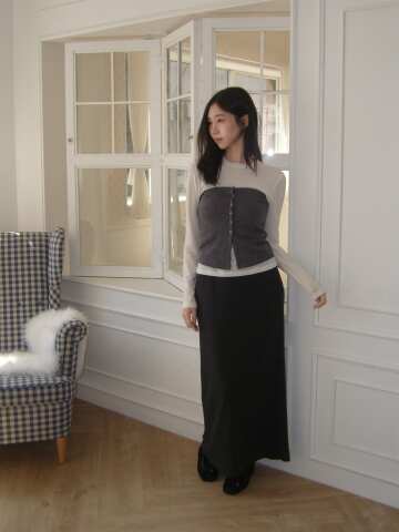 Classic Rib Knit Banding Long Skirt - Charcoal
