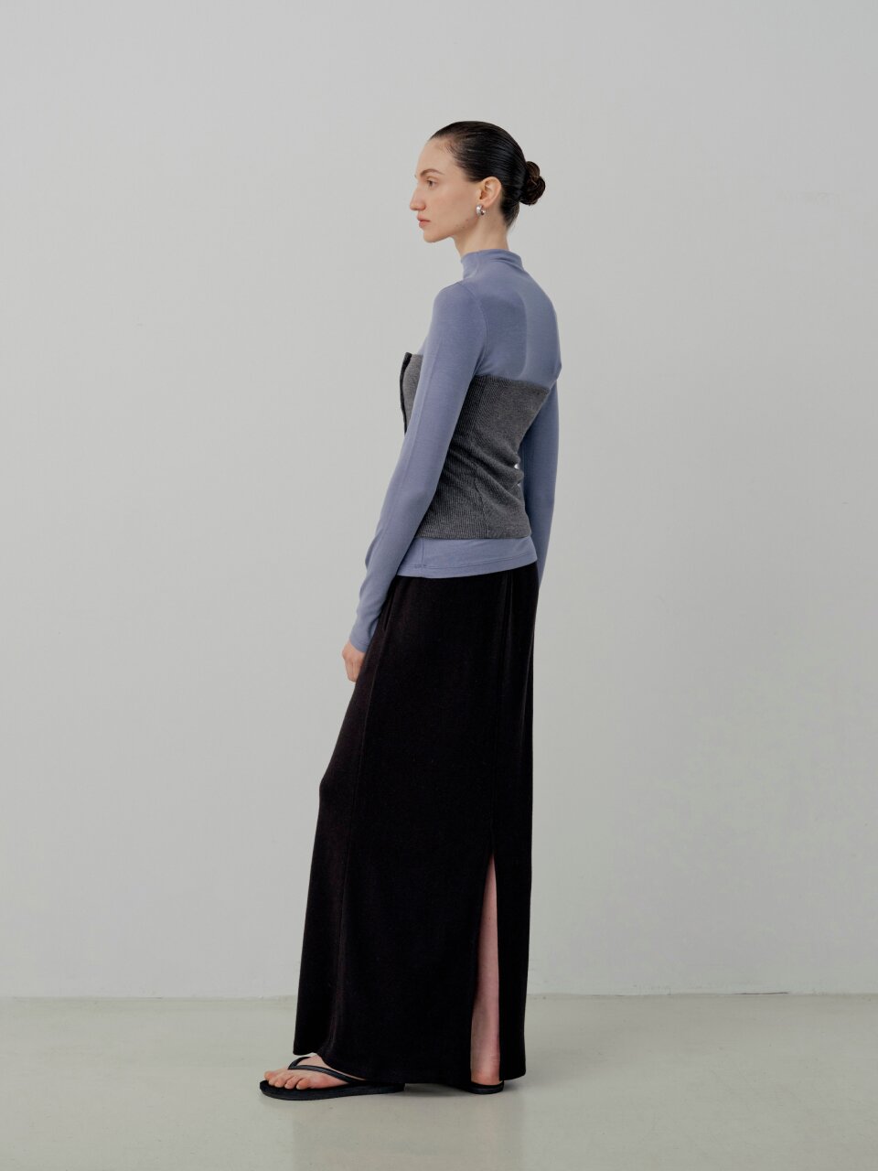 Classic Rib Knit Banding Long Skirt - Charcoal
