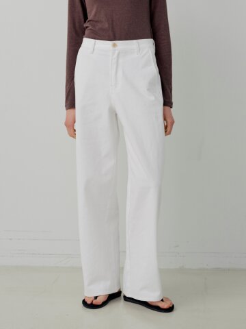 Basic Twill Cotton Semi Wide Pants - Ivory