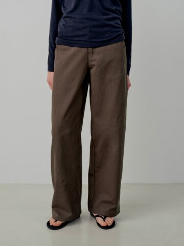 Basic Twill Cotton Semi Wide Pants - Brown