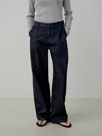 Nonfade Pleated Denim Pants - Deep Blue