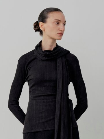Soft Modal Scarf Rib T-Shirt - Black
