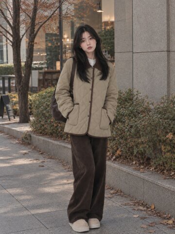 퀼팅 코듀로이 칼라 점퍼 