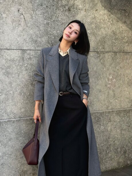 벨티드 싱글 오픈 핸드메이드 코트 