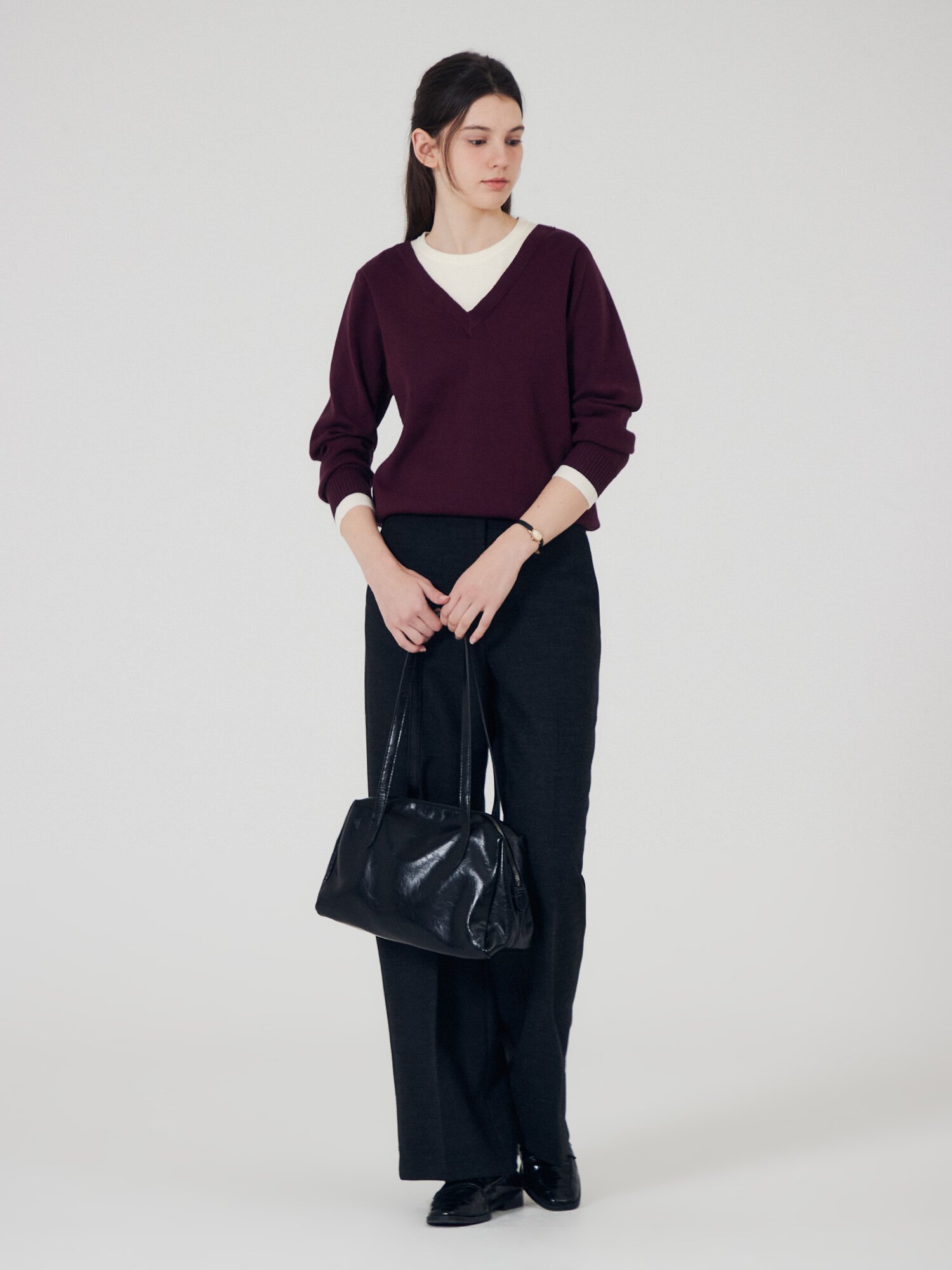 멜란지 와이드핏 슬랙스 팬츠 (DARK GREY)