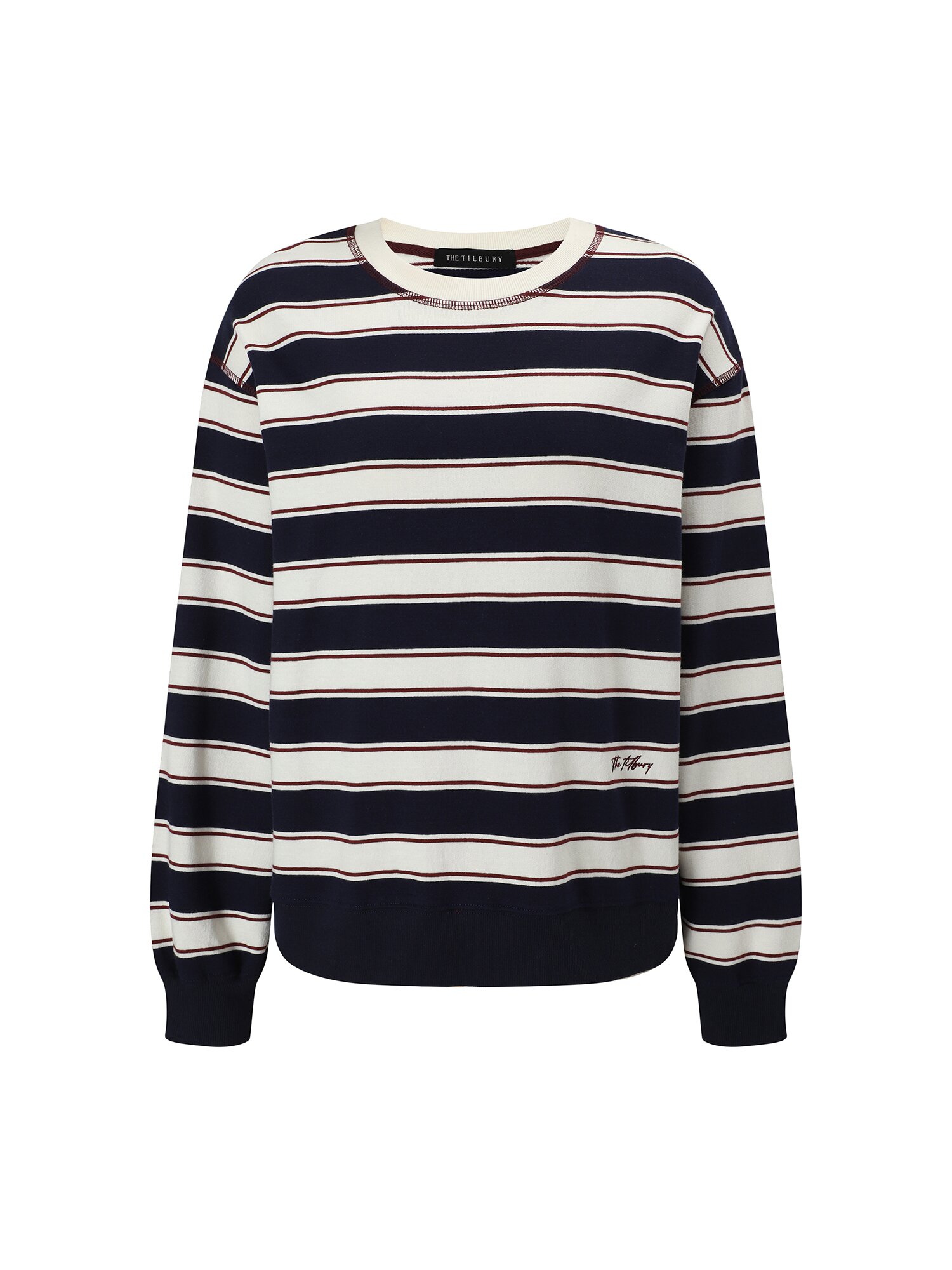 멀티 스트라이프 스티치 라운드넥 티셔츠 (NAVY)