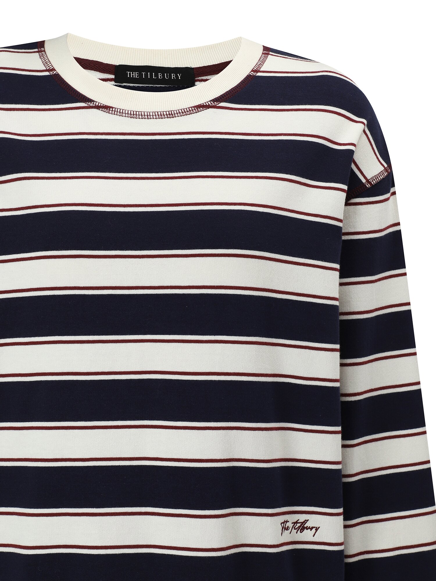 멀티 스트라이프 스티치 라운드넥 티셔츠 (NAVY)