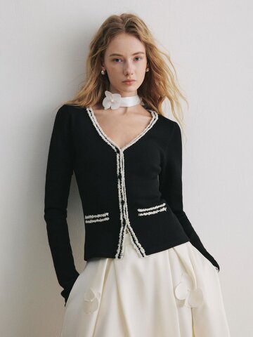 YY_Color-blocked wool knit cardigan