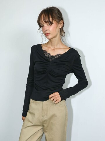 DD_Lace layered ruched top_2color