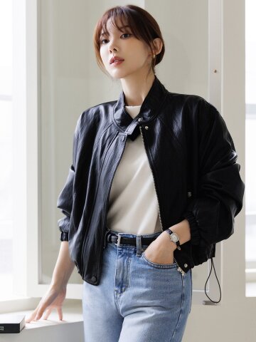 레더 블루종 바이커 자켓