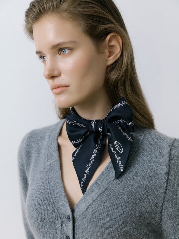 Stem Long Twilly Silk Scarf - Navy