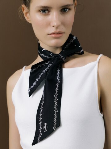 Stem Long Twilly Silk Scarf - Black 