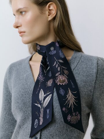 Flora Long Twilly Silk Scarf - Midnight Navy