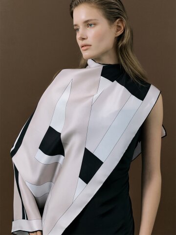 AP Square Silk Scarf 90 - Taupe/Black