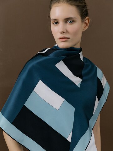 AP Square Silk Scarf 90 - Teal Blue/Black