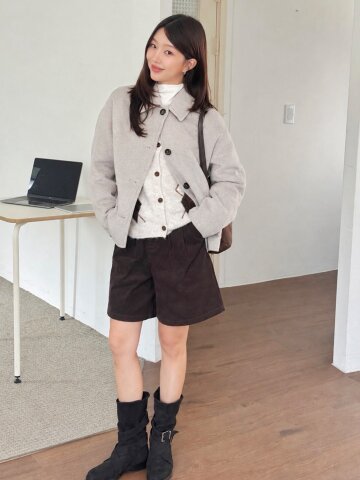 코듀로이 투 턱 숏 팬츠 (BROWN)