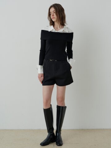 BRICK BELTED A-LINE SHORTS (BK)